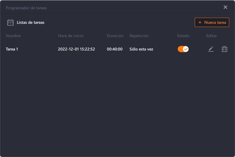 programar la tarea de grabación